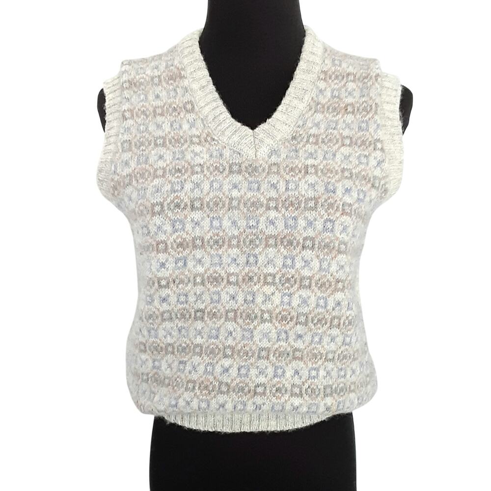 Vintage 90s Sweater Vest Gray Womens M 100% Wool